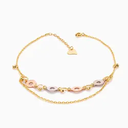 پابند طلا 18 عیار زنانه زنجیری مدل گوی و پولک طرح دار کد AL0060