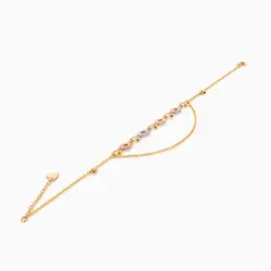 پابند طلا 18 عیار زنانه زنجیری مدل گوی و پولک طرح دار کد AL0060