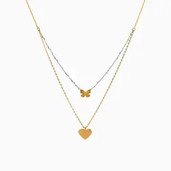 گردنبند طلا 18 عیار زنانه فانتزی مدل آویز قلب و پروانه کد NL0351
