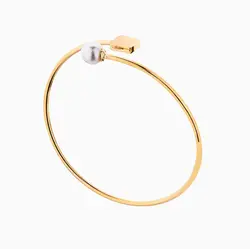 دستبند طلا 18 عیار زنانه بنگل با سنگ مروارید مدل مکعب و مروارید کد BL0388