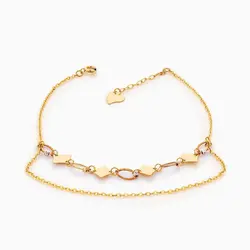 پابند طلا 18 عیار زنانه زنجیری مدل گوی و پولک هندسی کد AL0089