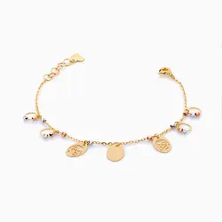 دستبند طلا 18 عیار زنانه زنجیری مدل گوی و پولک کد BL0182