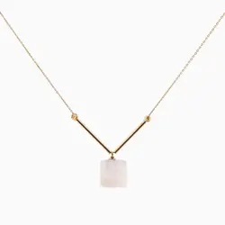 گردنبند طلا 18 عیار زنانه رولباسی با سنگ اتمی مدل پلاک سنگی کد NL0047