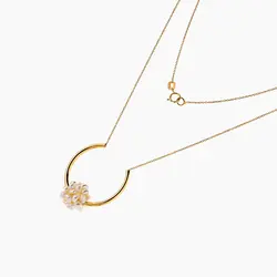 گردنبند طلا 18 عیار زنانه رولباسی با سنگ مروارید مدل حلقه و خوشه کد NL0143