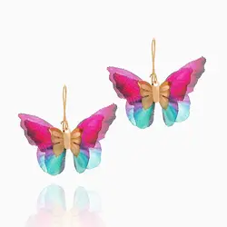 گوشواره طلا 18 عیار دخترانه فانتزی مدل پروانه بال رنگی کد ER0095