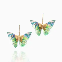 گوشواره طلا 18 عیار دخترانه فانتزی مدل پروانه بال رنگی کد ER0093