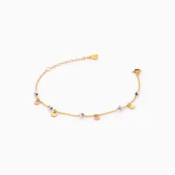 دستبند طلا 18 عیار زنانه زنجیری مدل گوی و آویز پولک کد BL0272