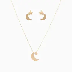 سرویس طلا 18 عیار زنانه زنجیری رولو مدل ماه و ستاره کد ST0017