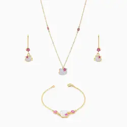 سرویس طلا 18 عیار بچه گانه با سنگ مینا مدل کیتی کد ST0069