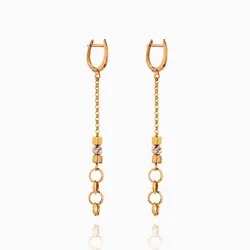 گوشواره طلا 18 عیار زنانه زنجیری مدل آویز گوی و حلقه کد ER0251
