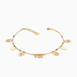 پابند طلا 18 عیار زنانه زنجیری مدل گوی و پولک طرح دار کد AL0061