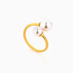 انگشتر طلا 18 عیار زنانه با سنگ مروارید مدل دو مروارید کد RG0293