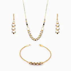 سرویس طلا 18 عیار زنانه زنجیری مدل گوی و مکعب با آویز کد ST0120
