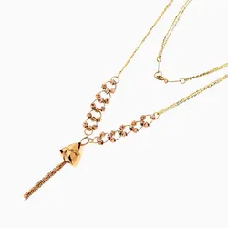 سرویس طلا 18 عیار زنانه زنجیری مدل حلقه و گوی با آویز طرح دار کد ST0189