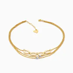 پابند طلا 18 عیار زنانه زنجیری مدل گوی و پولک طرح دار کد AL0033