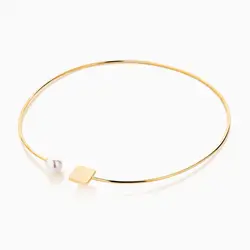 گردنبند طلا 18 عیار زنانه چوکر با سنگ مروارید مدل مکعب و مروارید کد NL0274