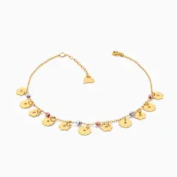 پابند طلا 18 عیار زنانه زنجیری مدل گوی و پولک طرح دار کد AL0028