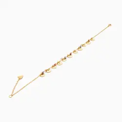 پابند طلا 18 عیار زنانه زنجیری مدل گوی و پولک طرح دار کد AL0028