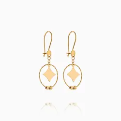 گوشواره طلا 18 عیار زنانه فانتزی مدل گوی و حلقه با پلاک چهارگوش کد ER0117