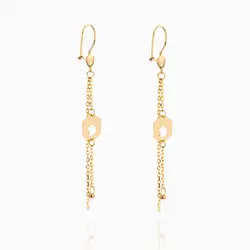 گوشواره طلا 18 عیار زنانه زنجیری مدل آویز گوی پلاک شش ضلعی کد ER0119