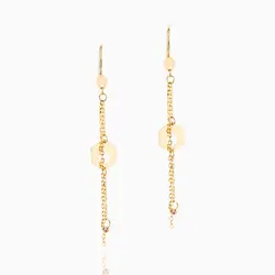 گوشواره طلا 18 عیار زنانه زنجیری مدل آویز گوی پلاک شش ضلعی کد ER0119