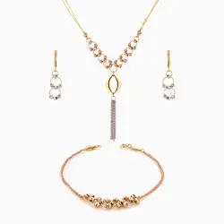 سرویس طلا 18 عیار زنانه زنجیری مدل حلقه و گوی با آویز چشم کد ST0185