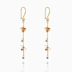 گوشواره طلا 18 عیار زنانه زنجیری کد ER0127 مدل آویزگوی پولک گل