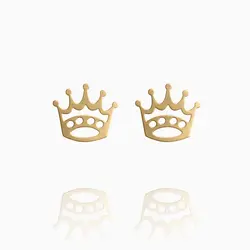 گوشواره طلا 18 عیار دخترانه فانتزی مدل میخی طرح تاج کد ER0027