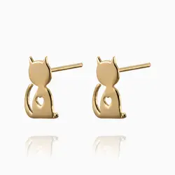 گوشواره طلا 18 عیار دخترانه فانتزی مدل میخی طرح گربه کد ER0028