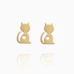 گوشواره طلا 18 عیار دخترانه فانتزی مدل میخی طرح گربه کد ER0028