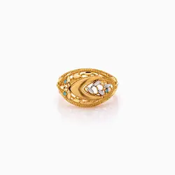 نیم ست طلا 18 عیار زنانه با نگین اتمی مدل اسلیمی طرح برگ کد ST0111