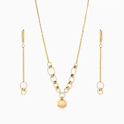 سرویس طلا 18 عیار زنانه زنجیری مدل حلقه و گوی با آویز کد ST0174