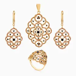 نیم ست طلا 18 عیار زنانه با نگین اتمی مدل اسلیمی طرح گل کد ST0084