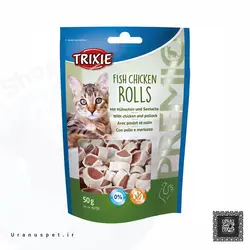 تشویقی گربه تریکسی مدل Fish Chicken Rolls وزن 50 گرم
