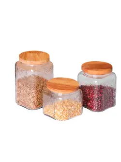 بانکه حبوبات و پاسماوری شیشه ای درب چوبی توسکا