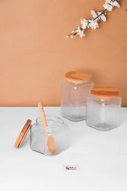 بانکه حبوبات و پاسماوری شیشه ای درب چوبی توسکا