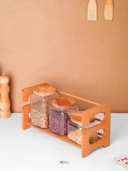 بانکه حبوبات و پاسماوری شیشه ای درب چوبی توسکا