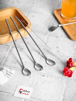 قاشق شربت خوری مدل نی دار استیل (6عددی)