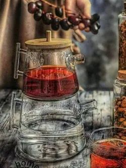 کتری و قوری پیرکس درب چوبی