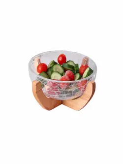 کاسه شیشه ای ماست خوری با پایه چوبی قطر 12