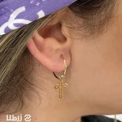 گوشواره حلقه ای طلا با آویز صلیب کد E3865