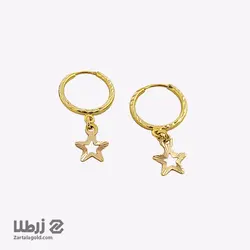 گوشواره حلقه ای طلا با آویز ستاره تو خالی کد E6619