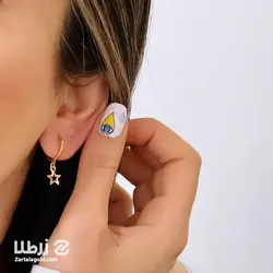 گوشواره حلقه ای طلا با آویز ستاره تو خالی کد E6619