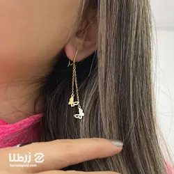 گوشواره طلا آویز طرح پروانه بال تو پر توخالی کد E2438