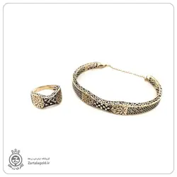 دستبند و انگشتر طلا سیاه قلم طرح 2 -خرید نیسمت مناسب عروسی