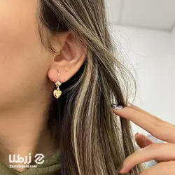 گوشواره آویز طلا طرح آویز قلب سه بعدی کد E1906