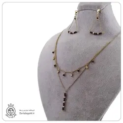 نیم ست طلا طرح گوی و سنگ جید