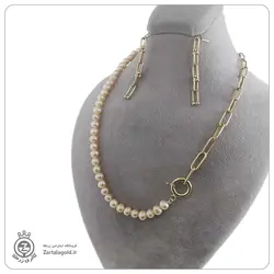 نیم ست طلا طرح مروارید و زنجیر هرمس