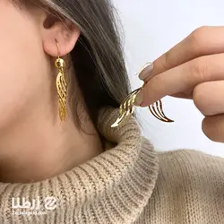 گوشواره آویز طلا طرح دوتایی تمام آینه کد E3025