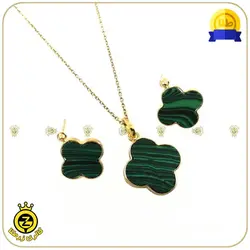 نیم ست طرح ونکلیف با صدف سبز - خرید آنلاین طلا 2,473,000&nbsp;تومان